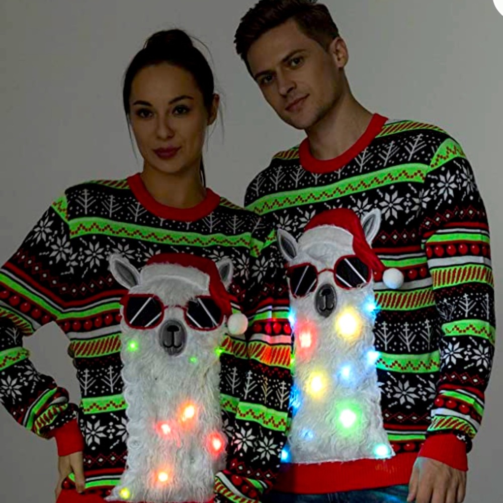 LED ugly Christmas sweater unisex funny novelty knit pullover with lights